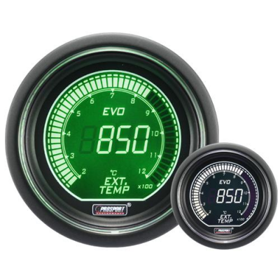 Température Gaz Echappement Prosport manometre 52mm - EVO - EGT - Blanc/Vert.